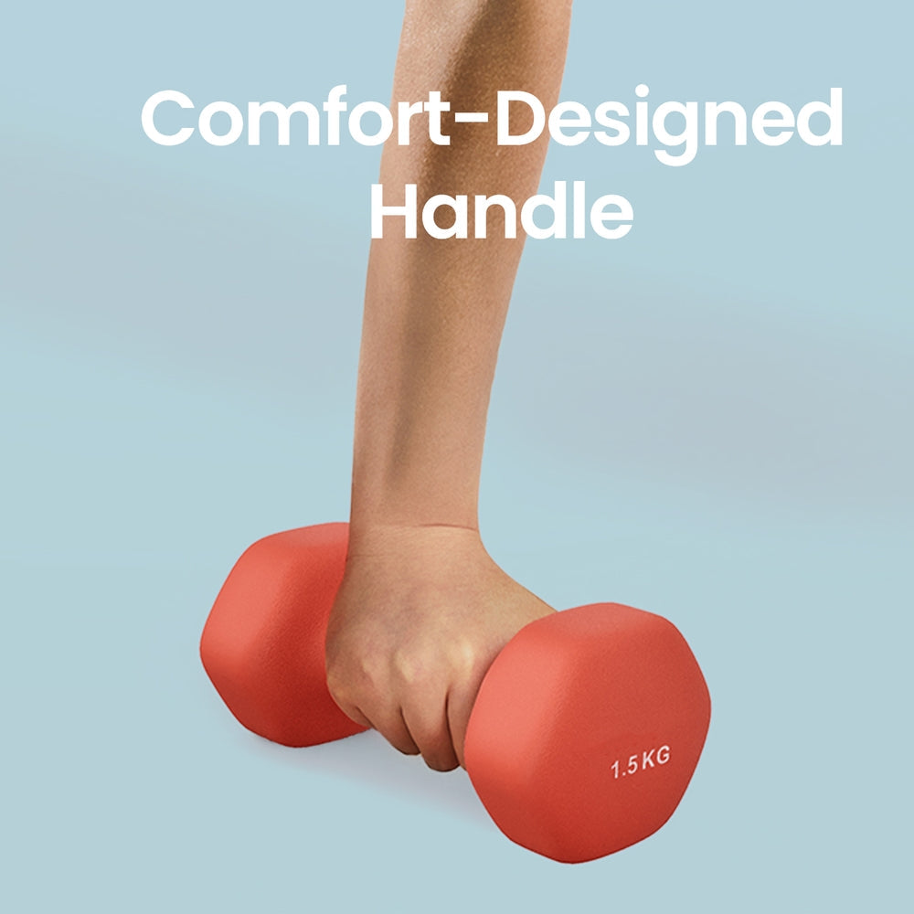 Neoprene Dumbbells Set - 2 x 1 kg - Cast Iron with Neoprene Coating - Sturdy Stand Included