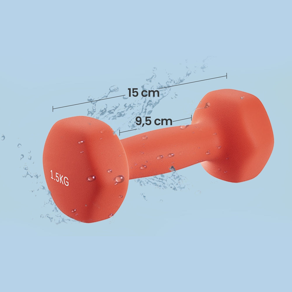 Neoprene Dumbbells Set - 2 x 1 kg - Cast Iron with Neoprene Coating - Sturdy Stand Included