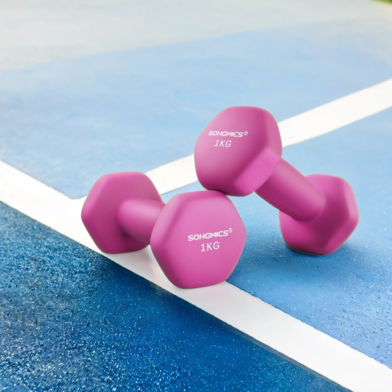 Set of 2 Hexagonal Dumbbells - Neoprene - Green - 2 kg Each for Home Workout