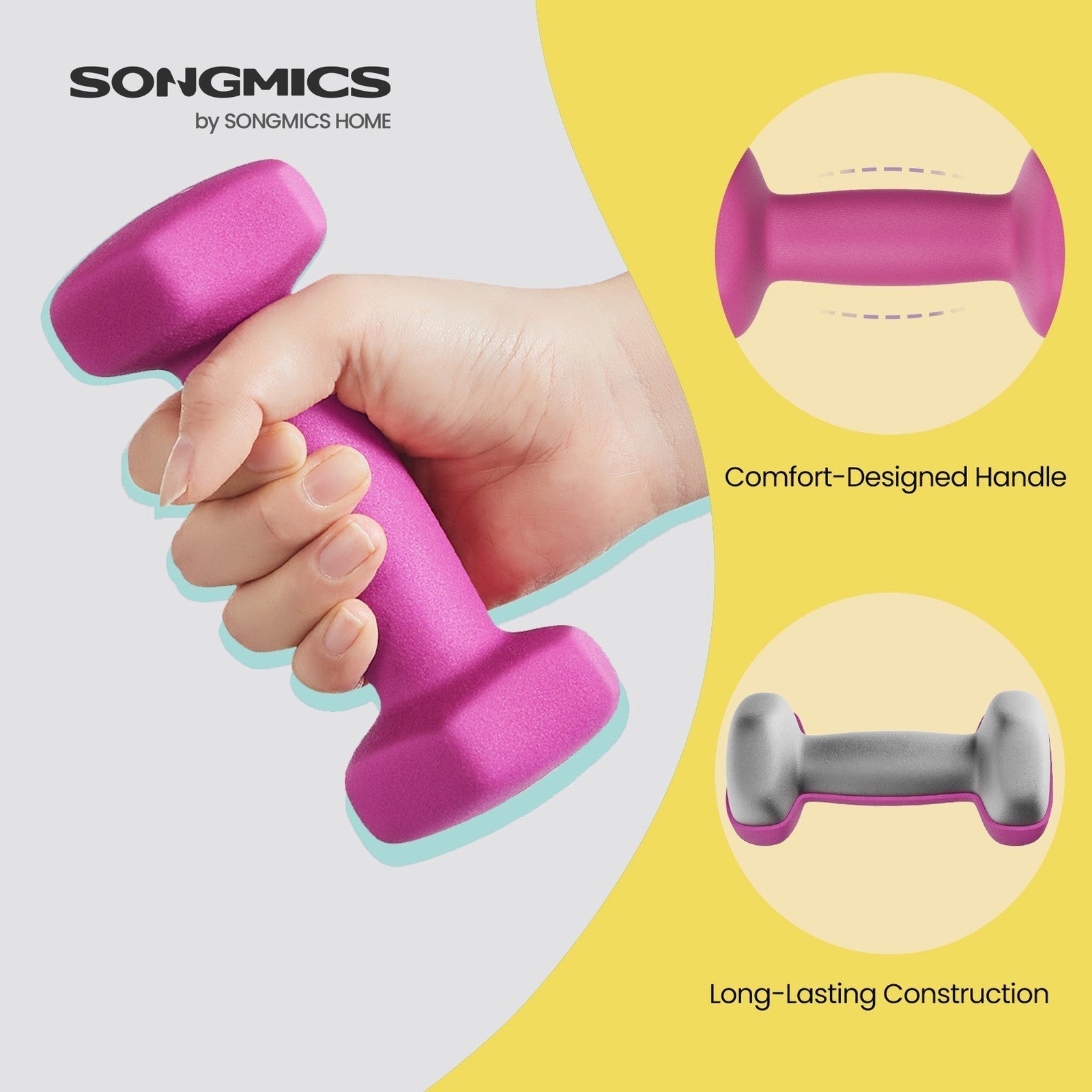 Set of 2 Hexagonal Dumbbells - Neoprene - Green - 2 kg Each for Home Workout