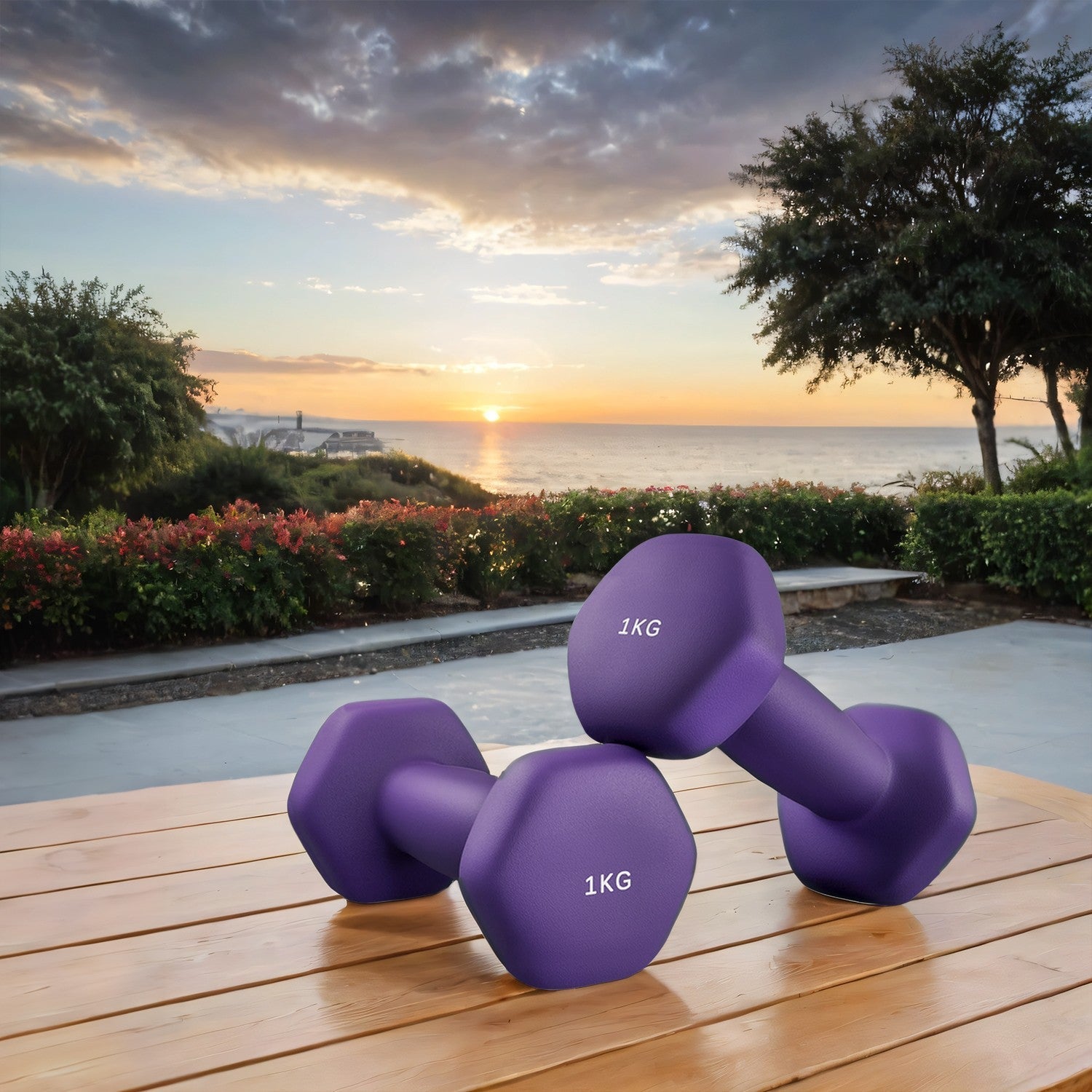 Set of 2 Hexagonal Dumbbells - Neoprene - Green - 2 kg Each for Home Workout