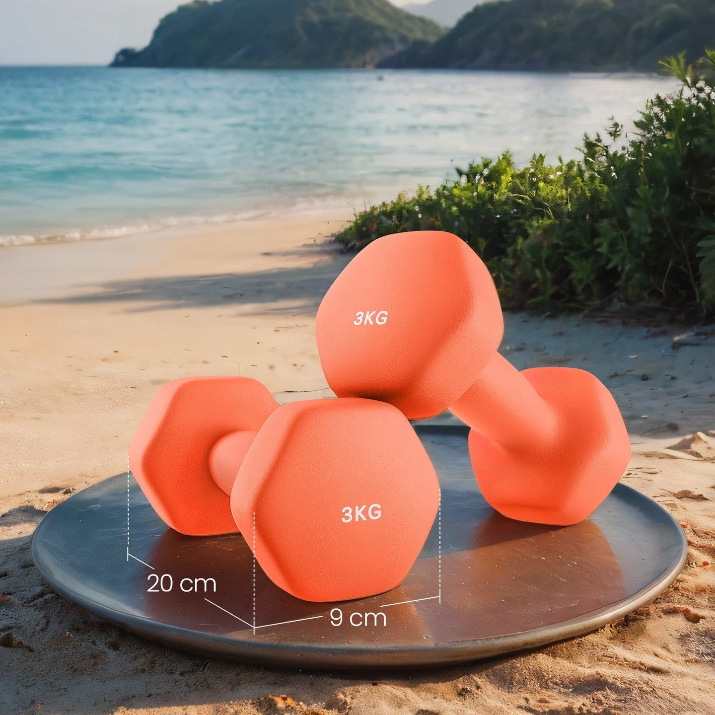 Set of 2 Hexagonal Neoprene Dumbbells - 2 x 2 kg - Green - Ideal for Home Workout and Fitness