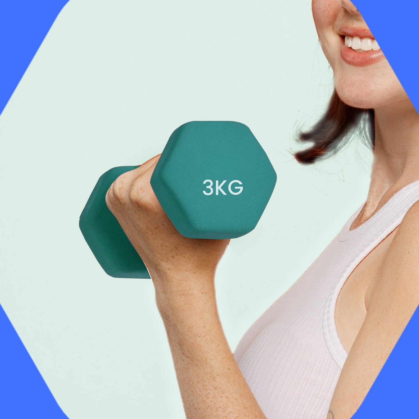 Set of 2 Hexagonal Neoprene Dumbbells - 2 x 2 kg - Green - Ideal for Home Workout and Fitness