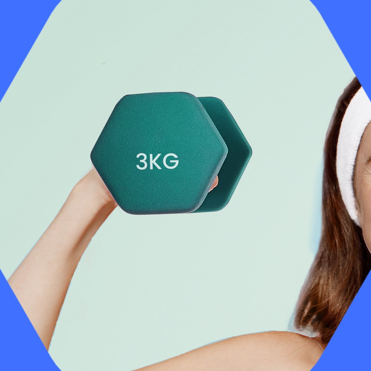 Set of 2 Hexagonal Neoprene Dumbbells - 2 x 2 kg - Green - Ideal for Home Workout and Fitness