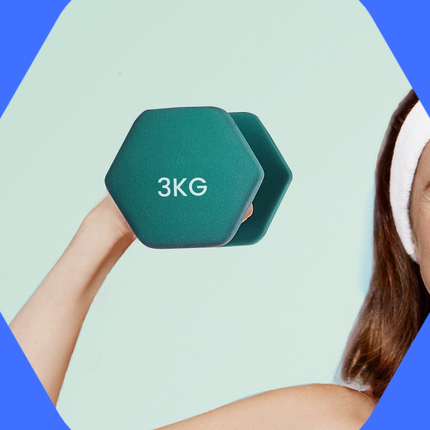 Set of 2 Hexagonal Neoprene Dumbbells - 2 x 2 kg - Green - Ideal for Home Workout and Fitness