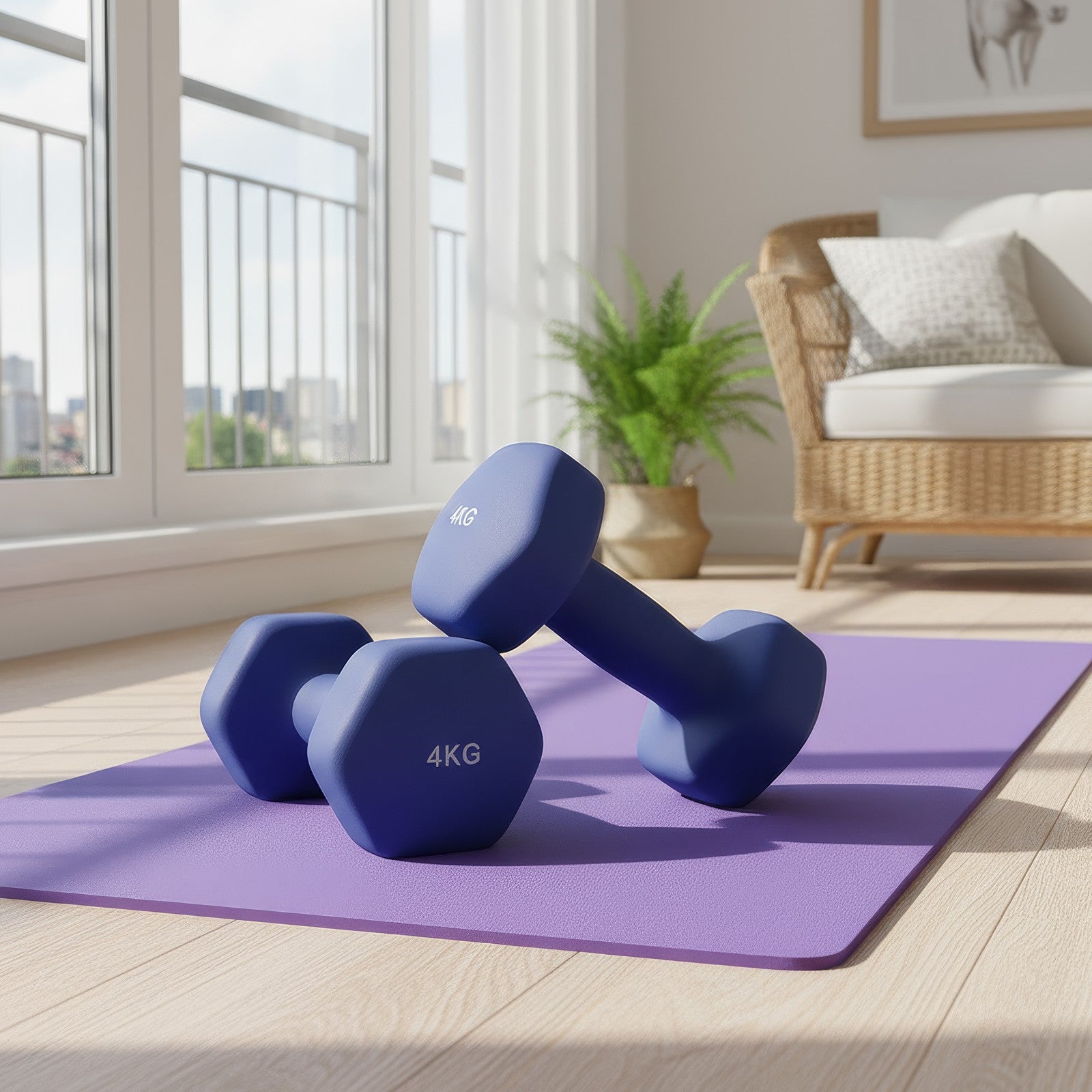 Set of 2 Dumbbells - Cast Iron and Neoprene Coating - Blue
