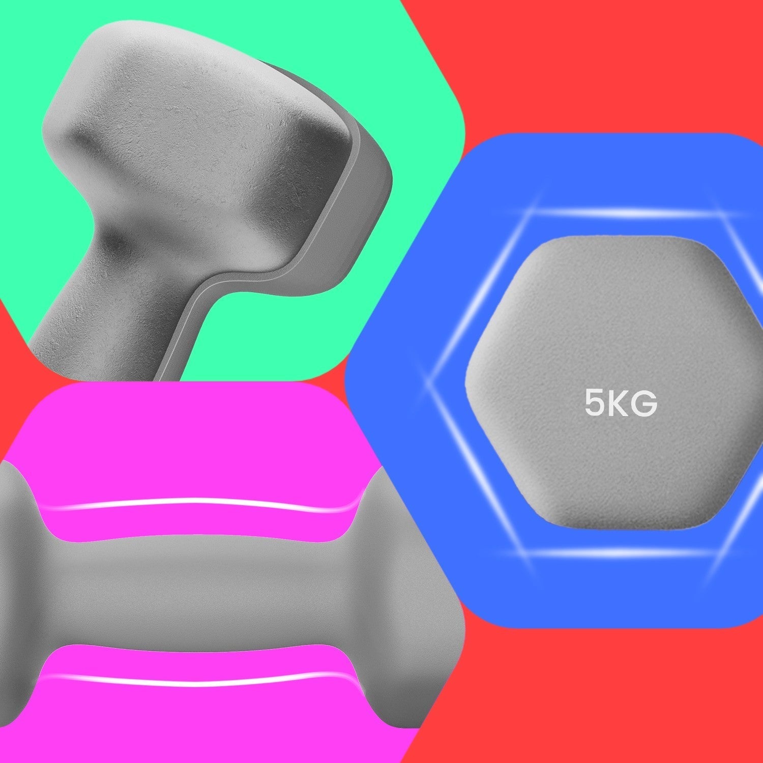 Set of 2 Hexagonal Dumbbells - Neoprene - Green - 2 x 2 kg for Home Workout