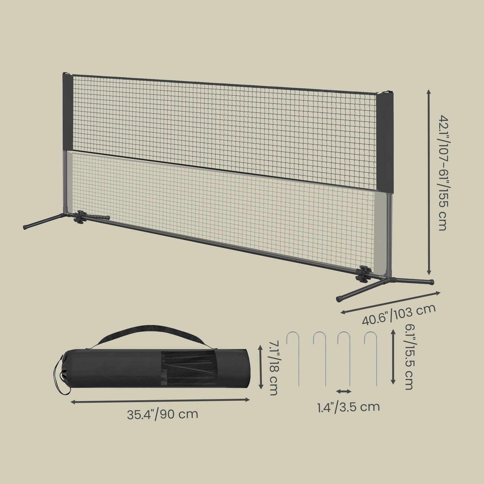 Badminton Net - Steel - Black (stand)