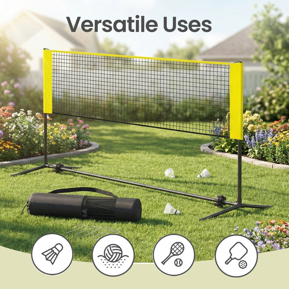 Badminton Net Height Adjustable Volleyball Net - Steel Poles and PE Net - Yellow