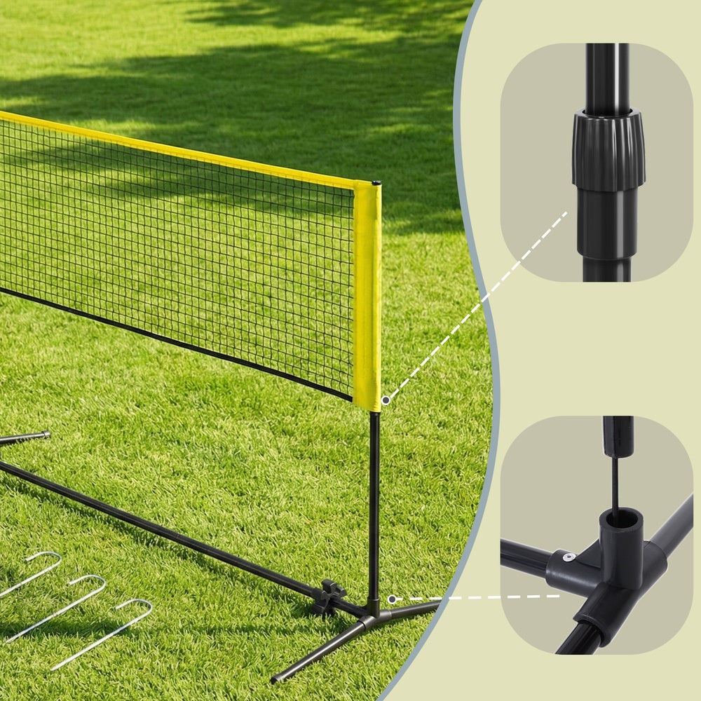 Badminton Net Height Adjustable Volleyball Net - Steel Poles and PE Net - Yellow