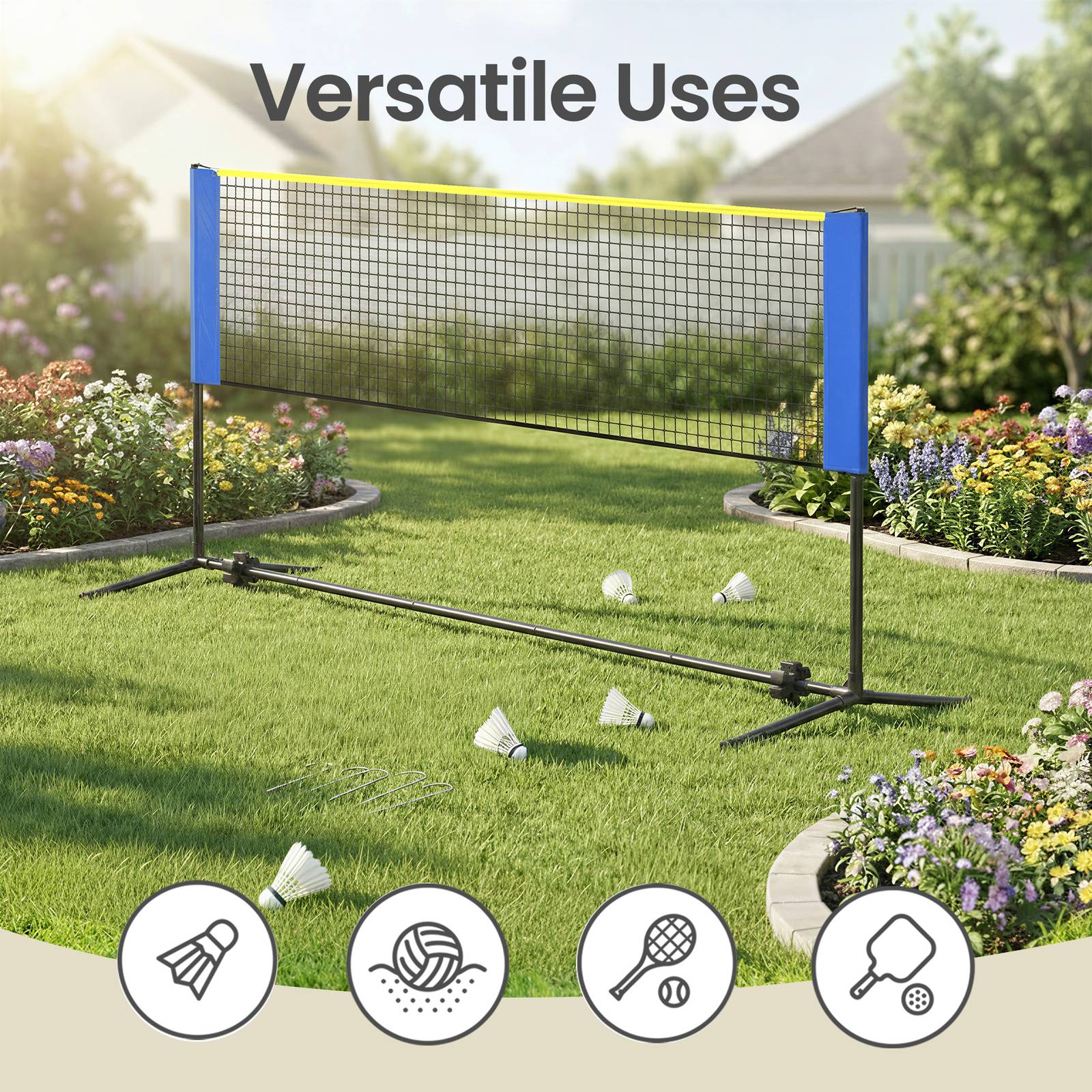 Badminton Sports Net - 5m - Steel Poles - Adjustable Height