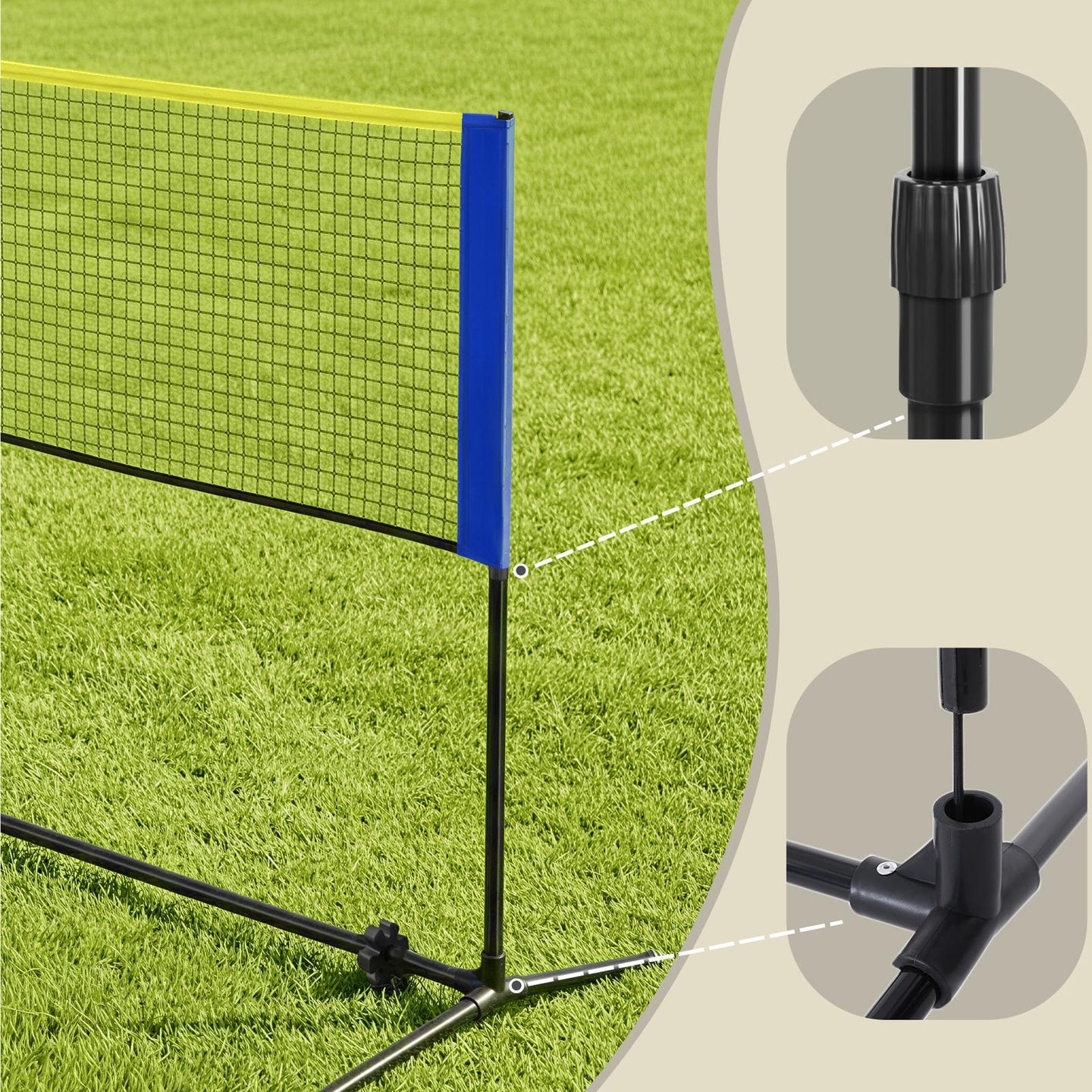 Badminton Sports Net - 5m - Steel Poles - Adjustable Height