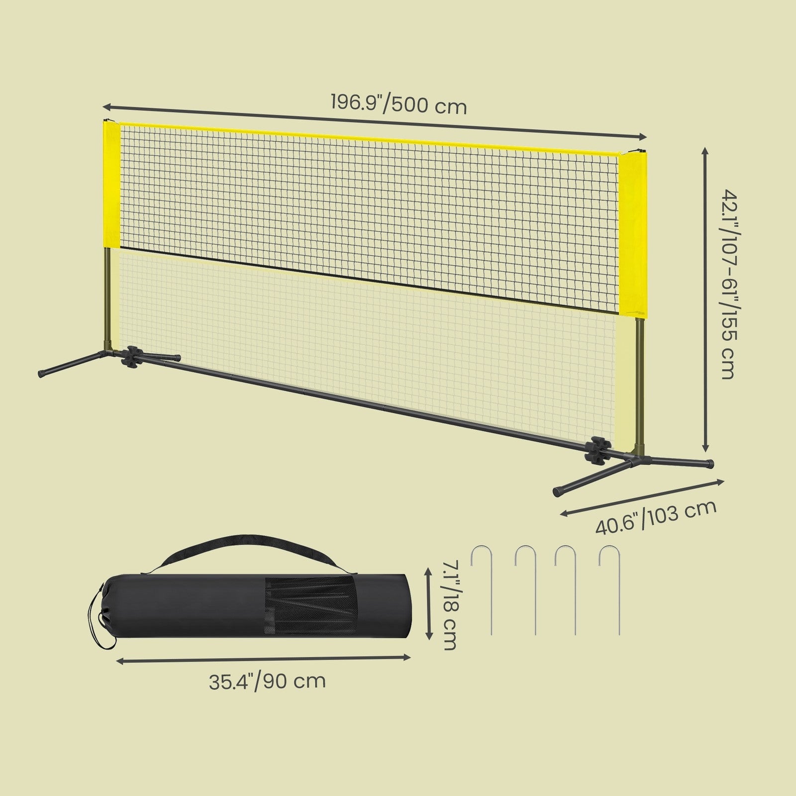 Sports Net - 5m - Steel Poles - Height Adjustable