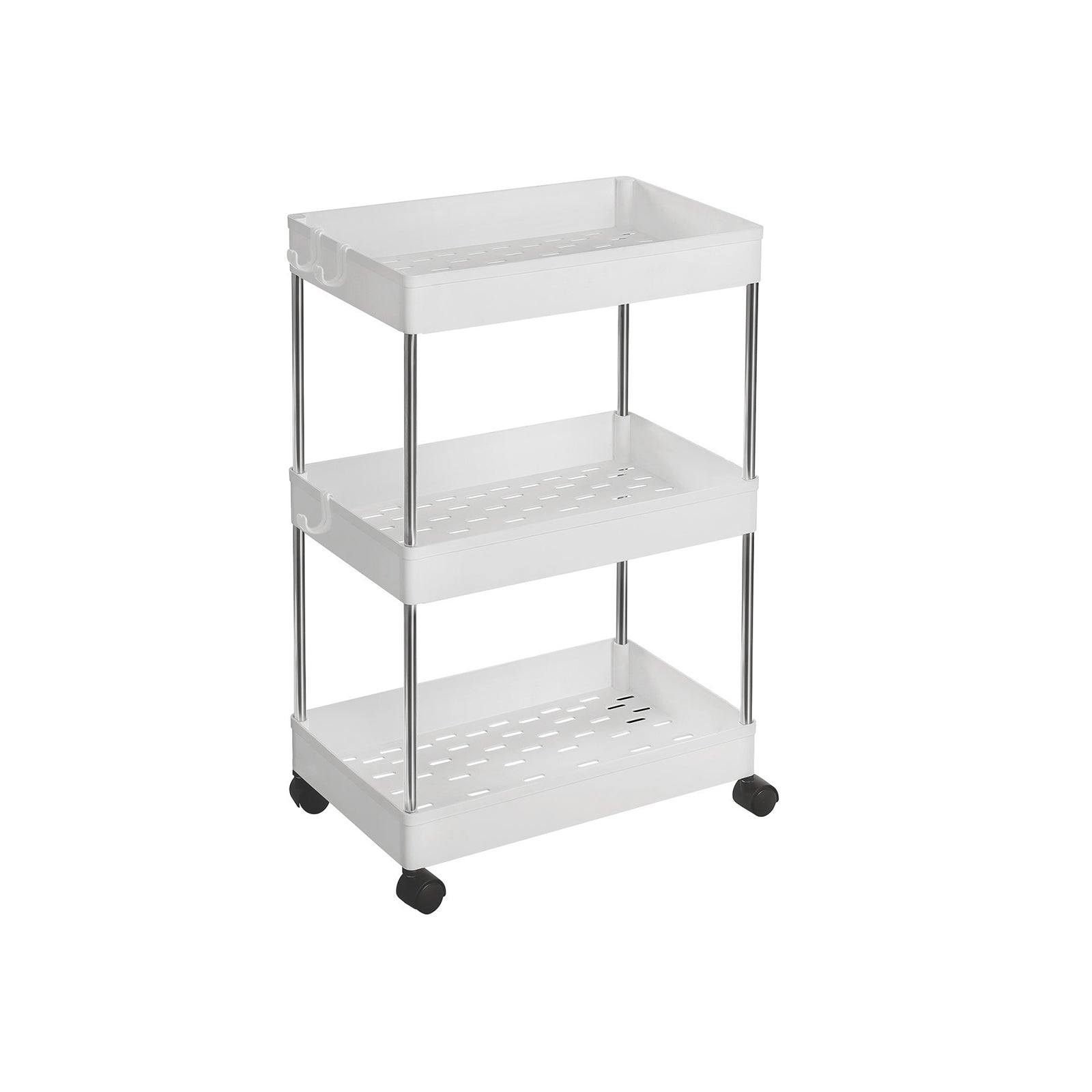Storage Trolley - Rolling with 3 Baskets - Metal - White - Durable and Reliable