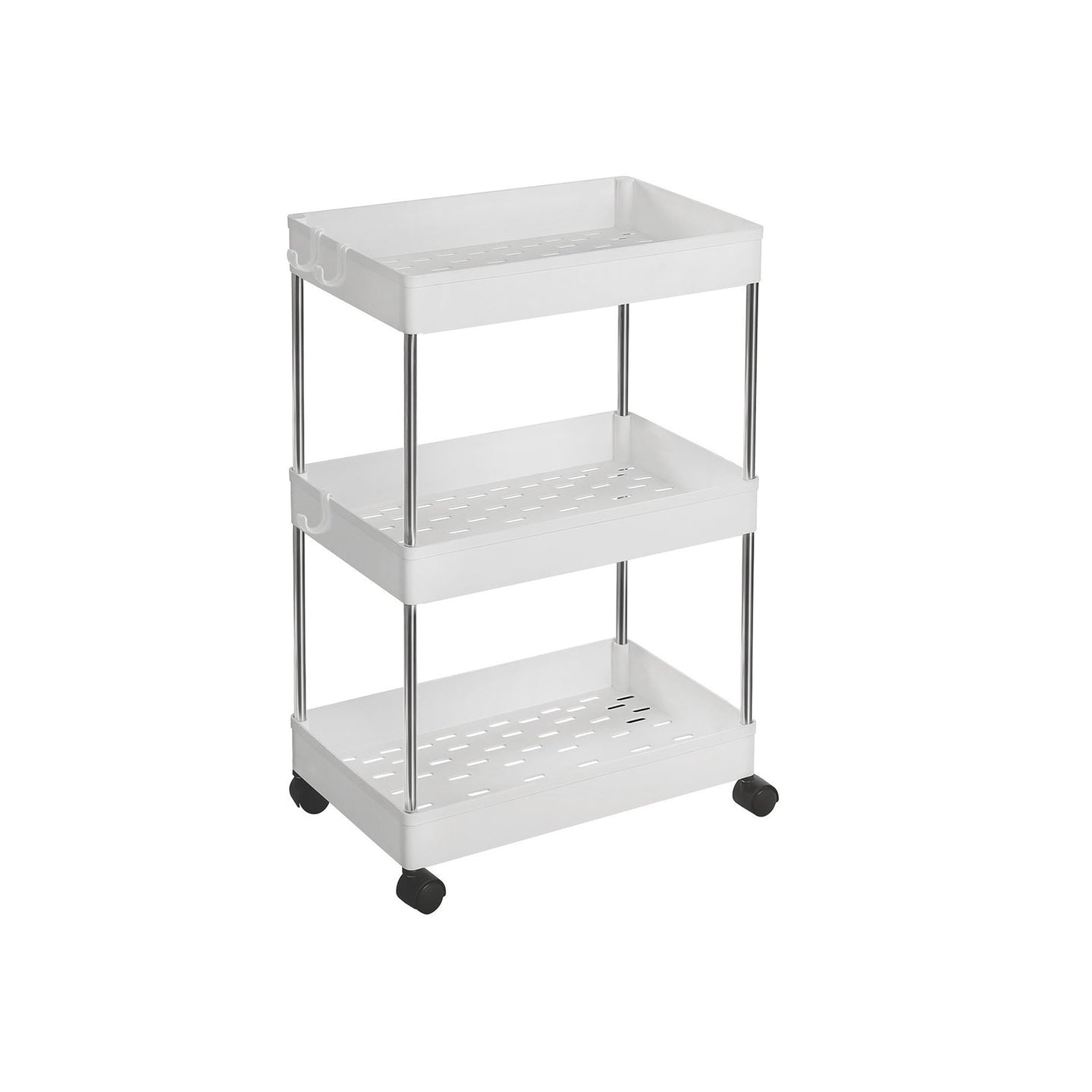 Storage Trolley - Rolling with 3 Baskets - Metal - White - Durable and Reliable
