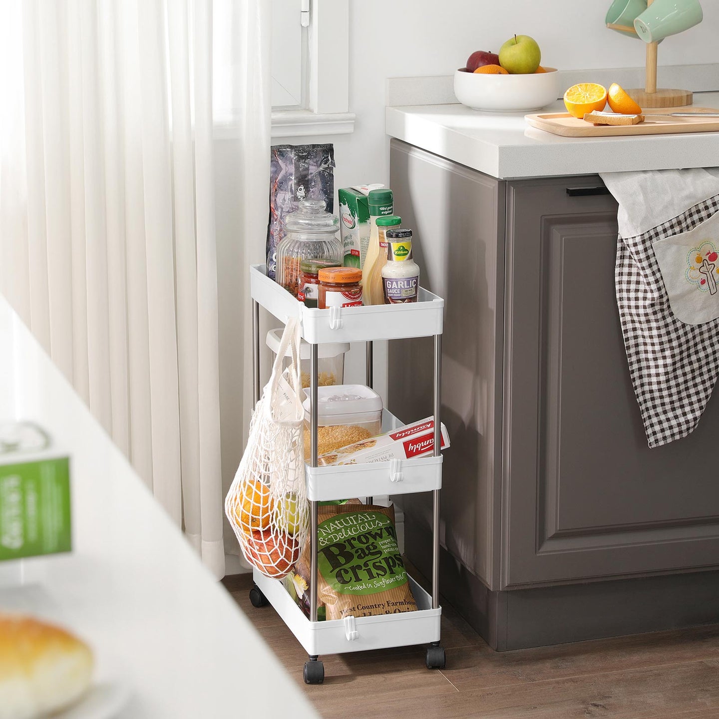 Storage Trolley - Rolling with 3 Baskets - Metal - White - Durable and Reliable