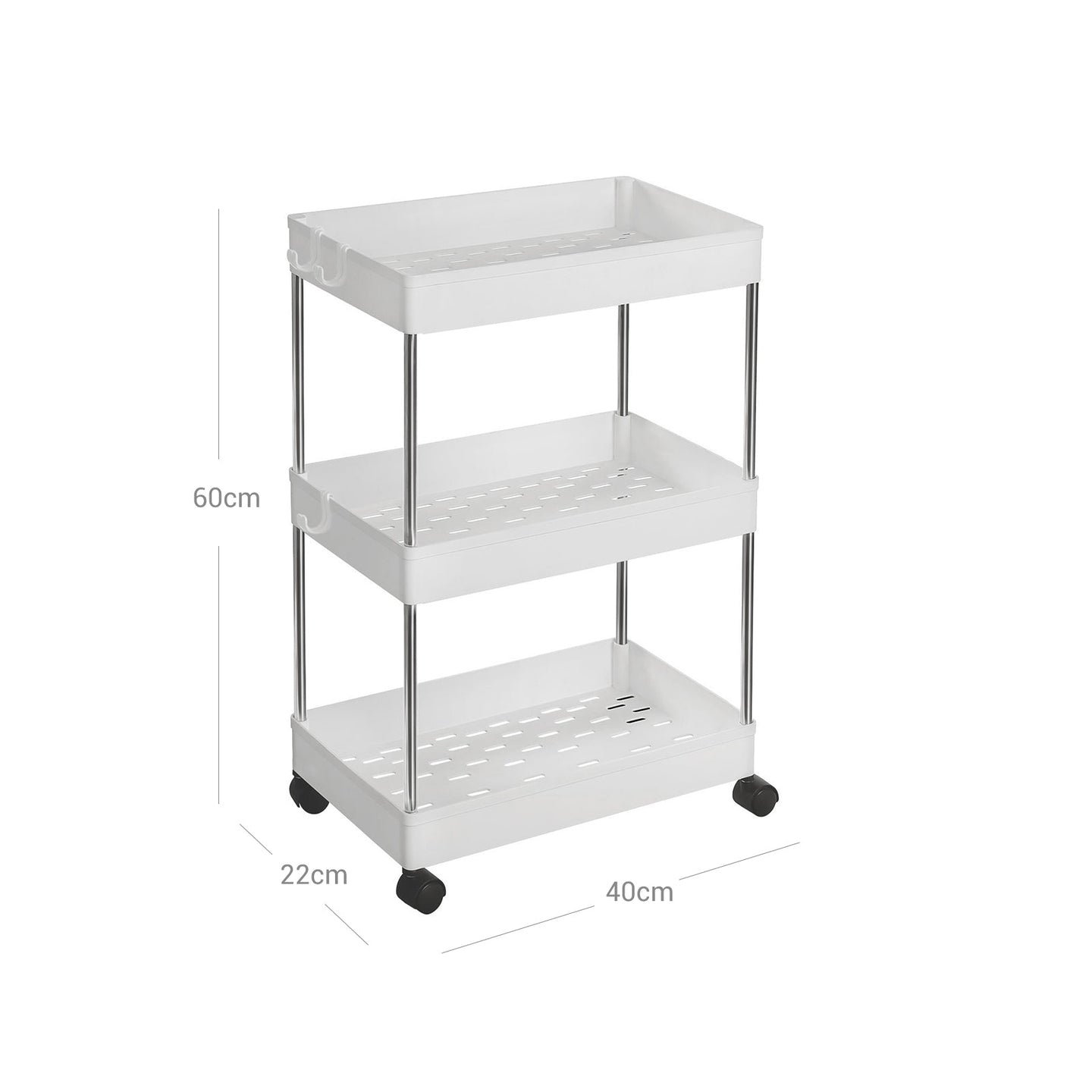 Storage Trolley - Rolling with 3 Baskets - Metal - White - Durable and Reliable