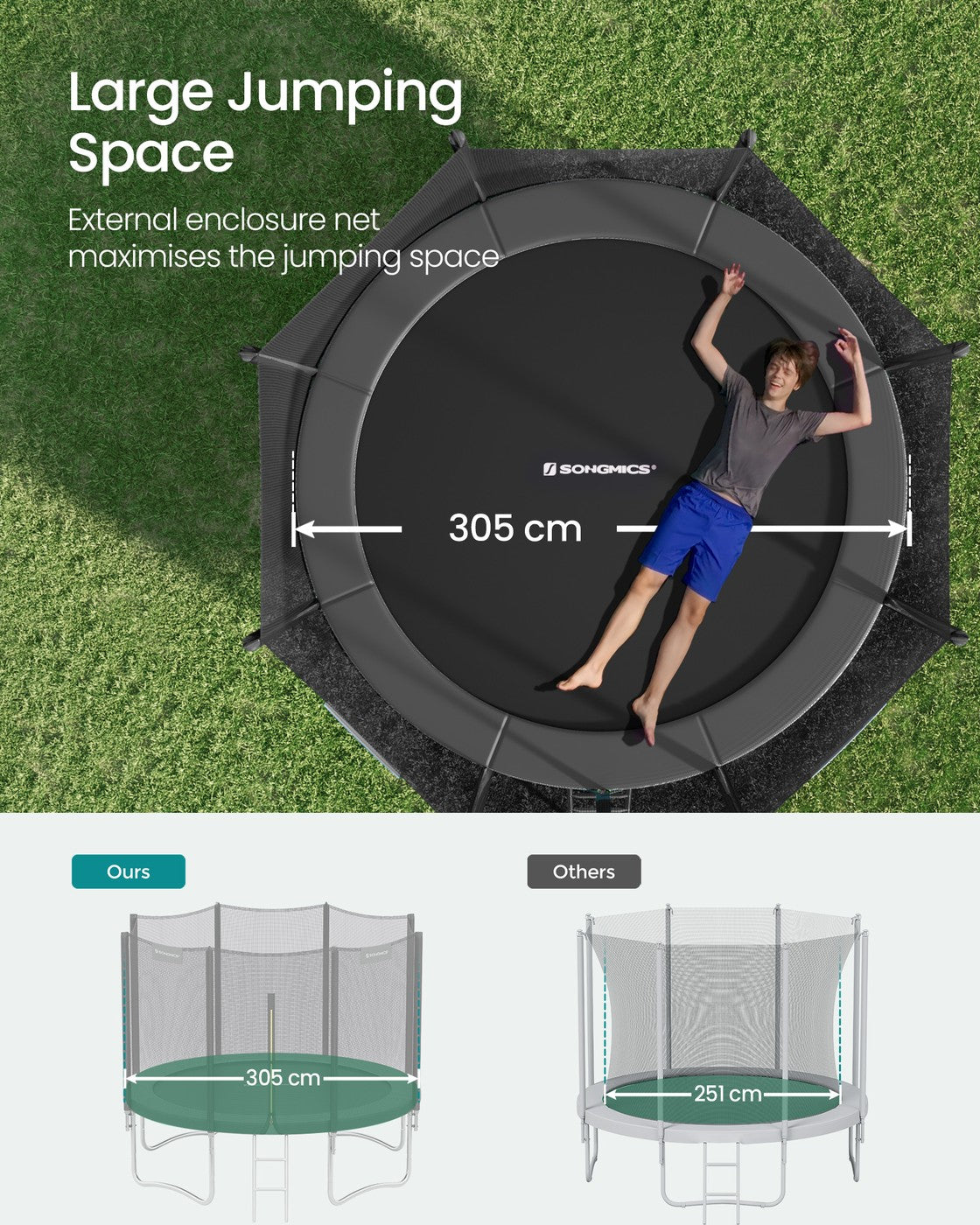 Children's Outdoor Trampoline Diameter - Frame: Steel Tubes - Black