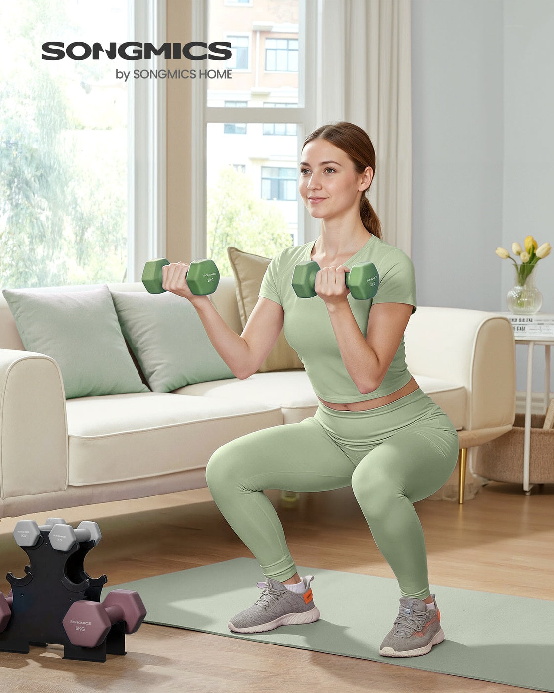 Weight Lifting Dumbbell Kit - Cast Iron with Neoprene Coating - Light Grey