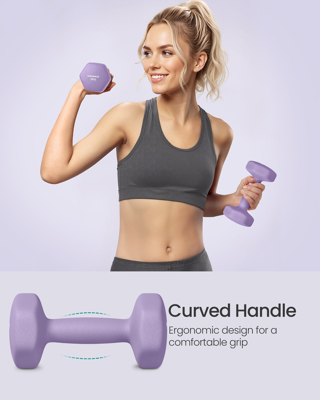 Dumbbells Set of 2 Dumbbells Strength Training Workout Fitness Training Home - Cast Iron and Neoprene Coating - Ash Purple