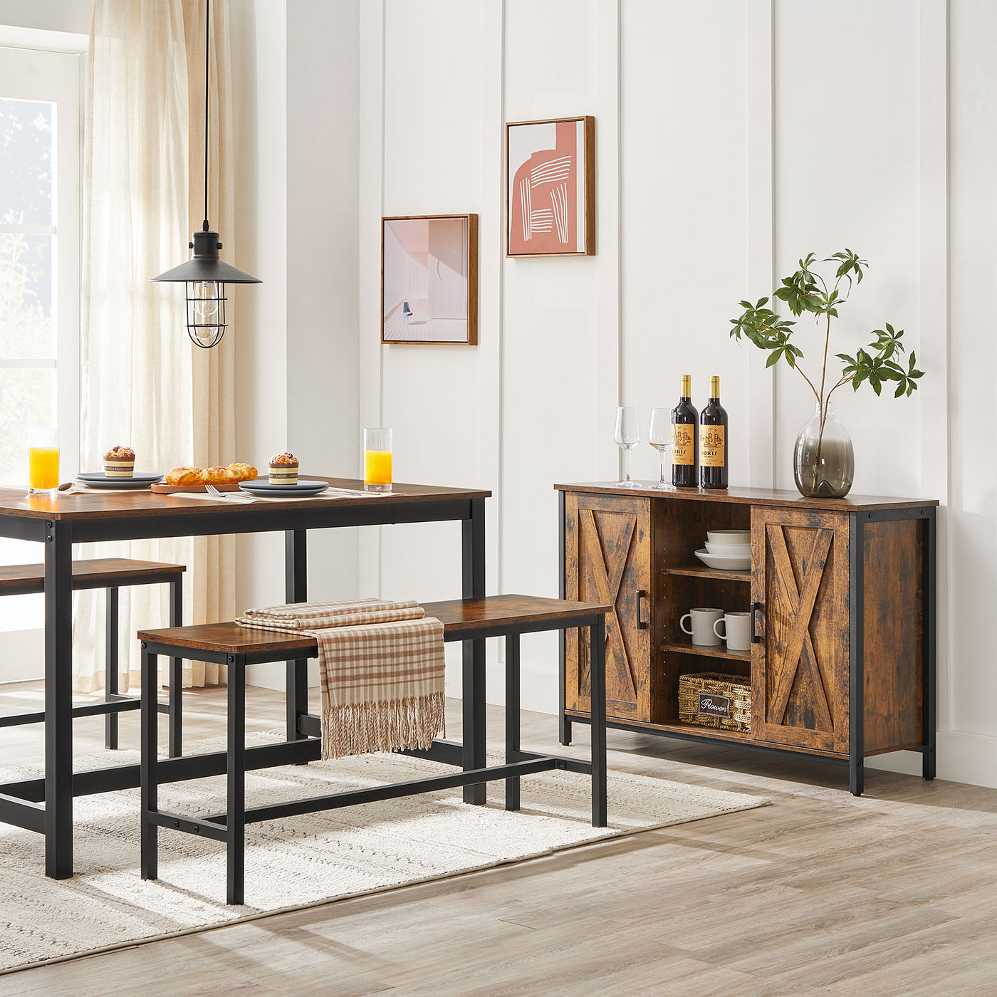 Indoor Benches - Metal - Rustic Brown - Set of 2