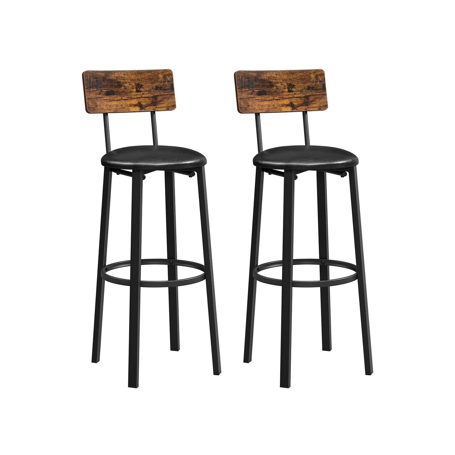 Set of 2 Bar Stools - PU Upholstered - Rustic Brown and Black