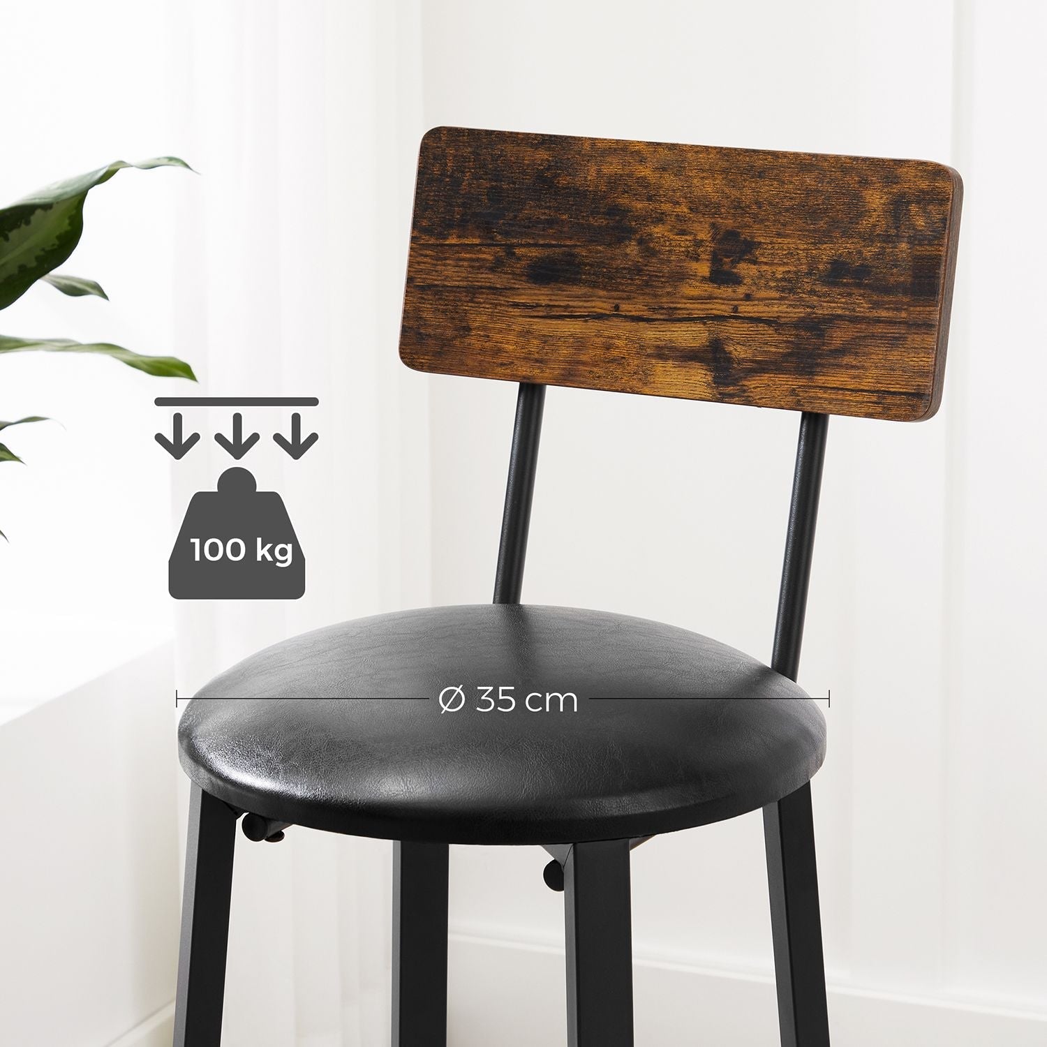 Set of 2 Bar Stools - PU Upholstered - Rustic Brown and Black