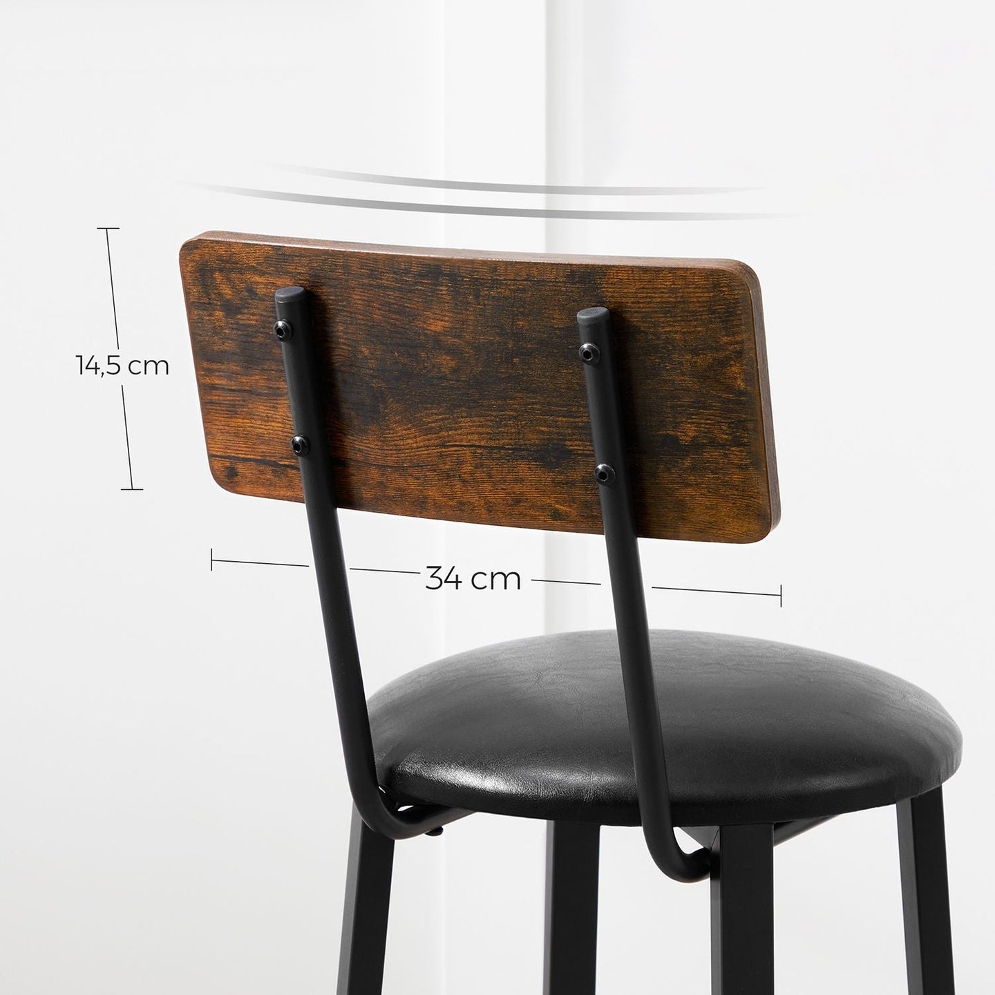 Set of 2 Bar Stools - PU Upholstered - Rustic Brown and Black