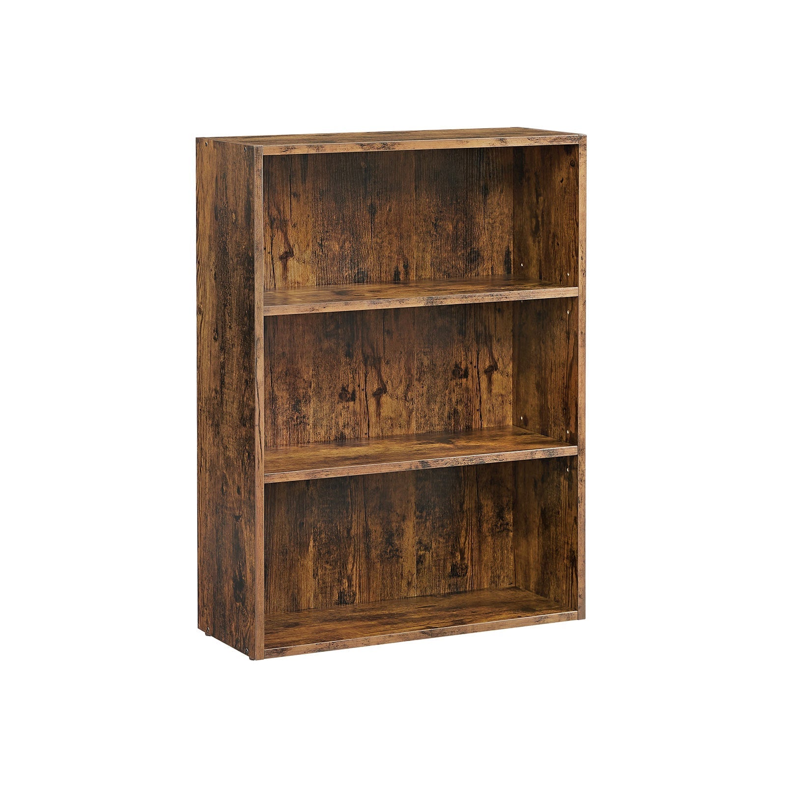 3-Tier Bookcase - Wood - Rustic Brown - Adjustable Shelves with Open Compartments