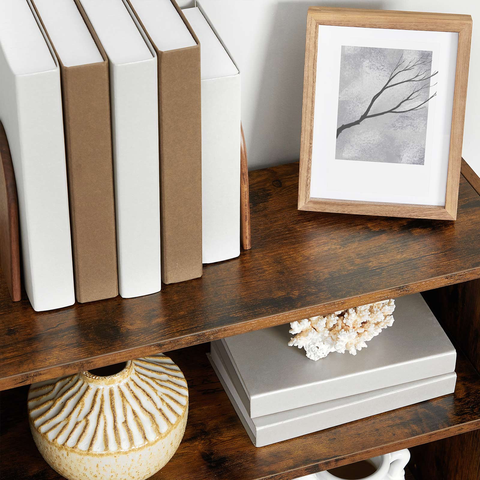 3-Tier Bookcase - Wood - Rustic Brown - Adjustable Shelves with Open Compartments