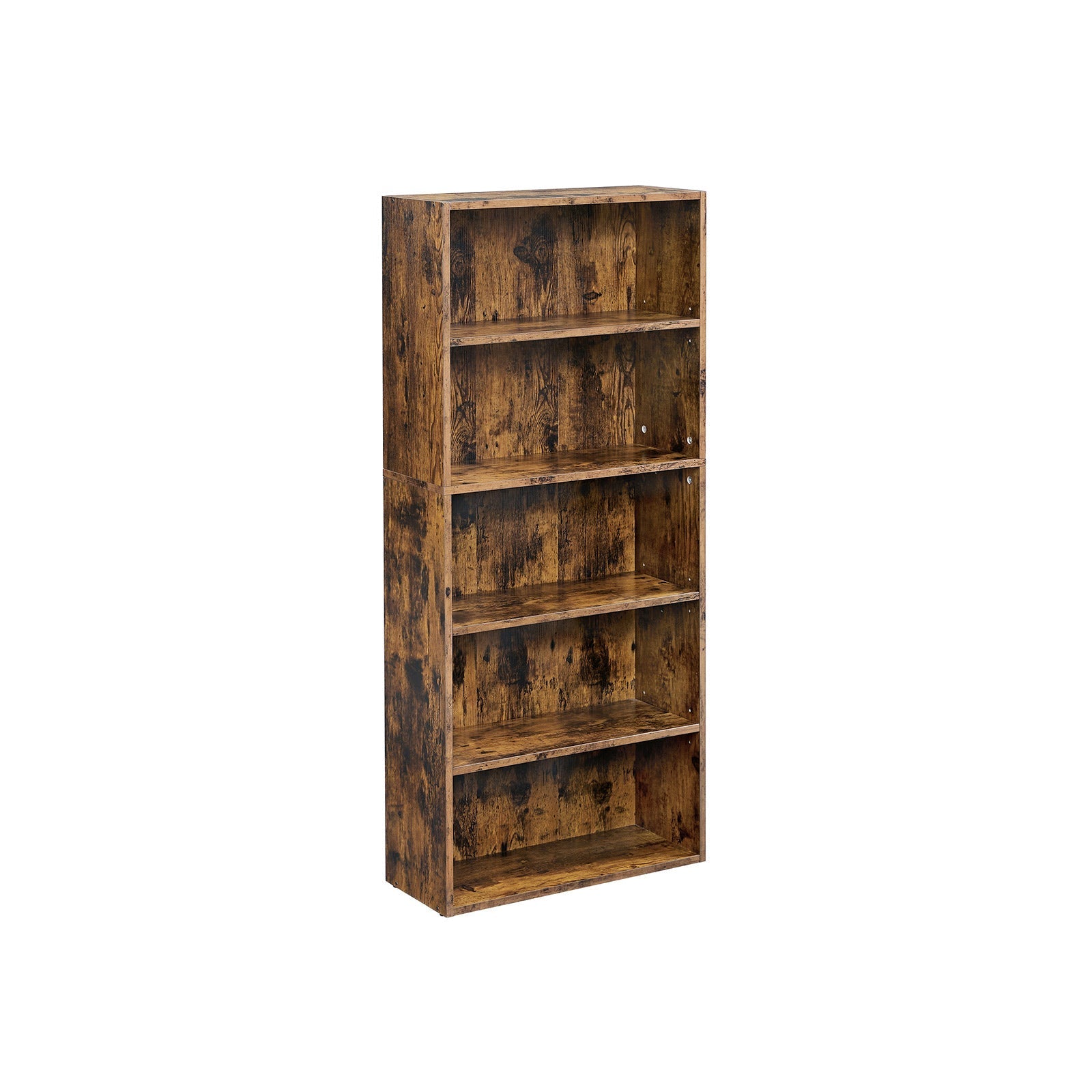 5-Tier Bookcase - Wood - Rustic Brown - Adjustable Storage Shelves