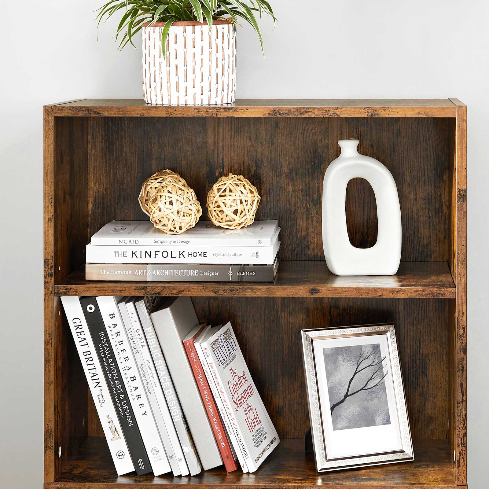 5-Tier Bookcase - Wood - Rustic Brown - Adjustable Storage Shelves