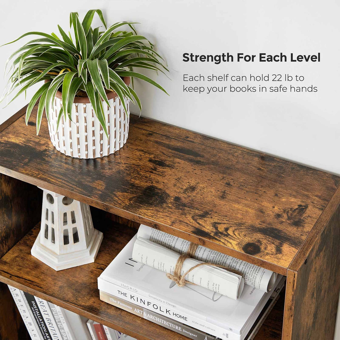 5-Tier Bookcase - Wood - Rustic Brown - Adjustable Storage Shelves