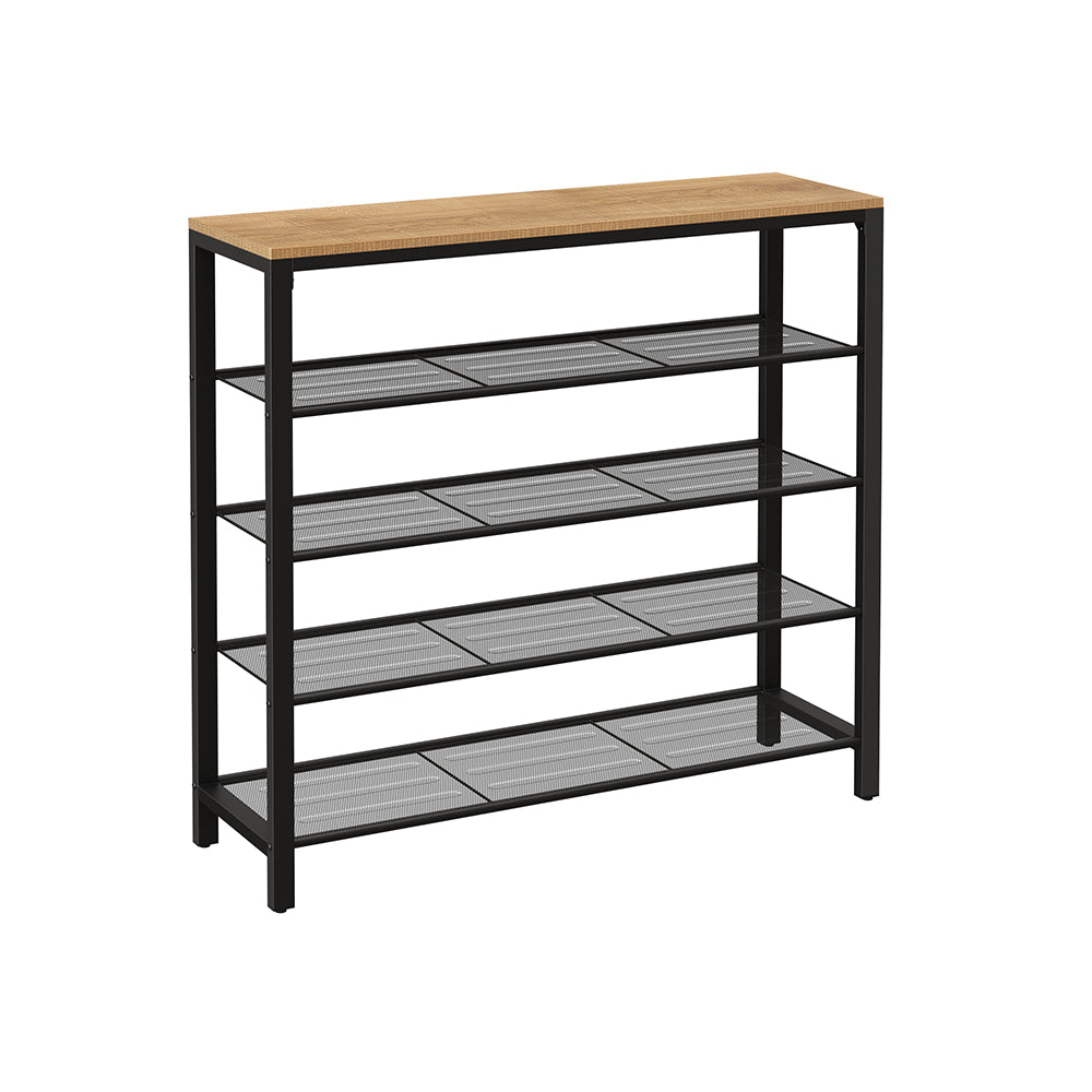 Shoe Rack - Steel - Honey Brown and Black - 4 Mesh Shelves with Large Surface for Bags