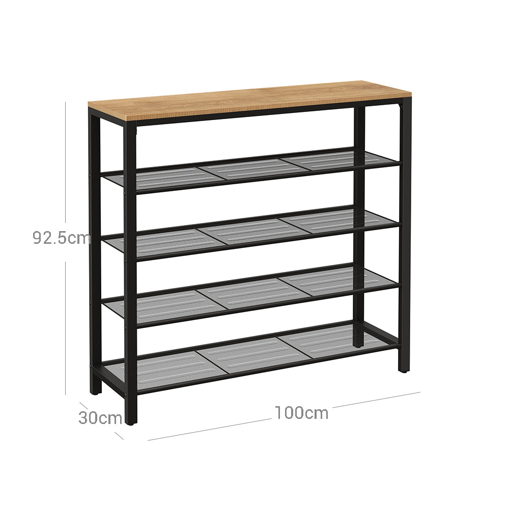 Shoe Rack - Steel - Honey Brown and Black - 4 Mesh Shelves with Large Surface for Bags