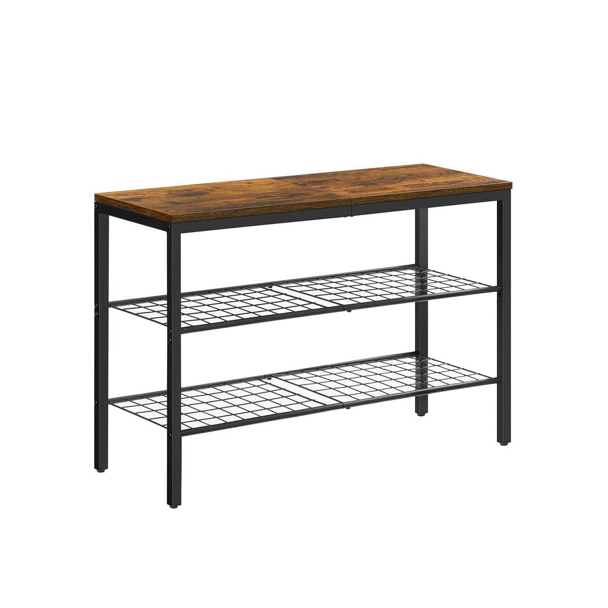 3-Tier Shoe Organizer - Metal - Rustic Brown and Black - Grid Shelves for Up to 6 Pairs