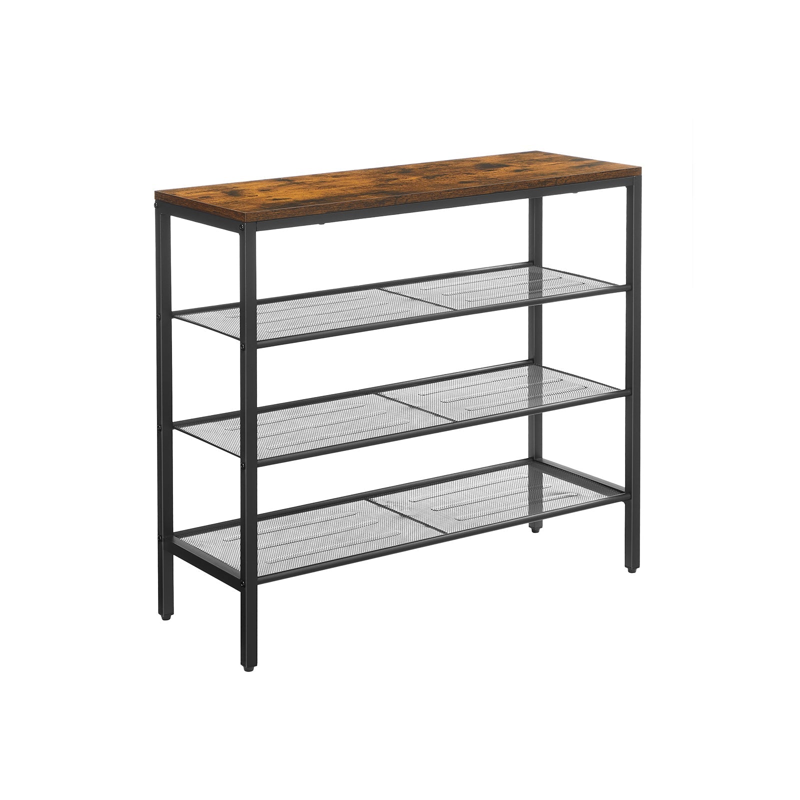 Shoe Rack - Steel - Rustic Brown and Black - 4-Tier with Mesh Shelves