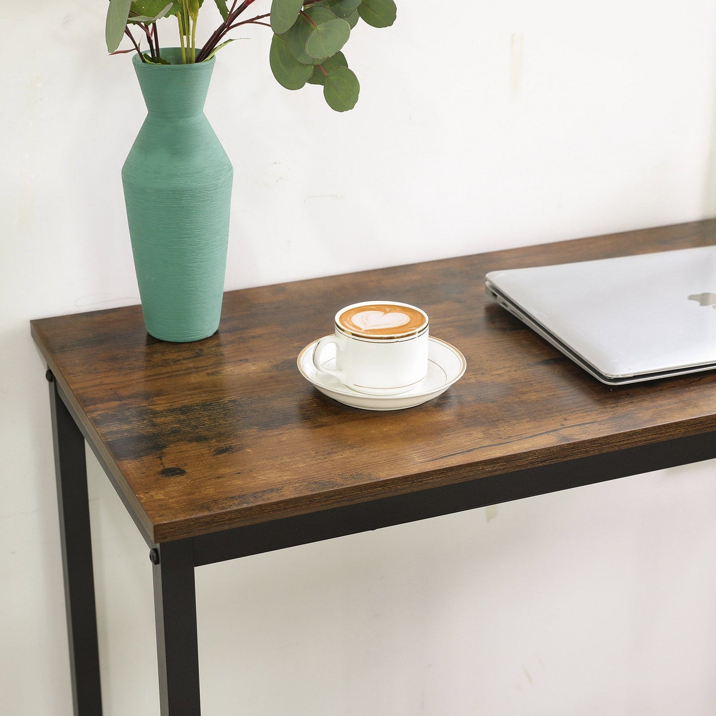 Narrow Rectangular Bar Table - Metal - Rustic Brown and Black