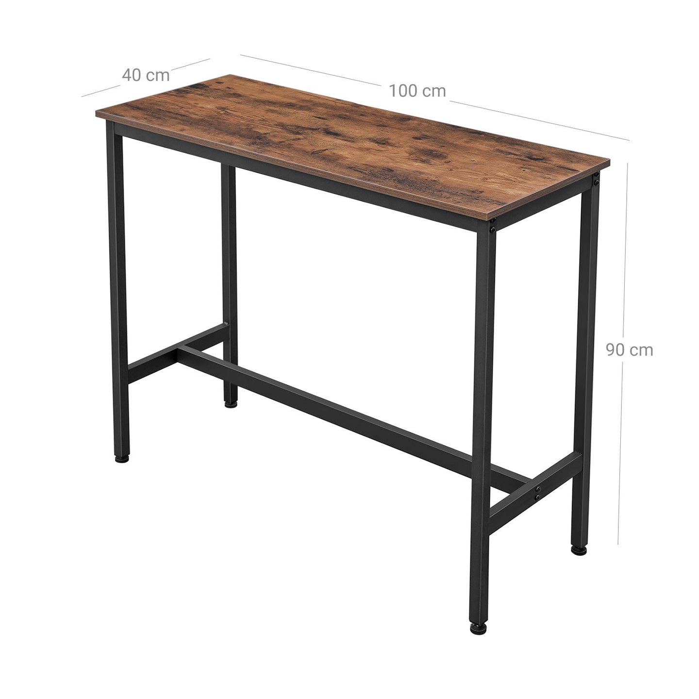 Narrow Rectangular Bar Table - Metal - Rustic Brown and Black