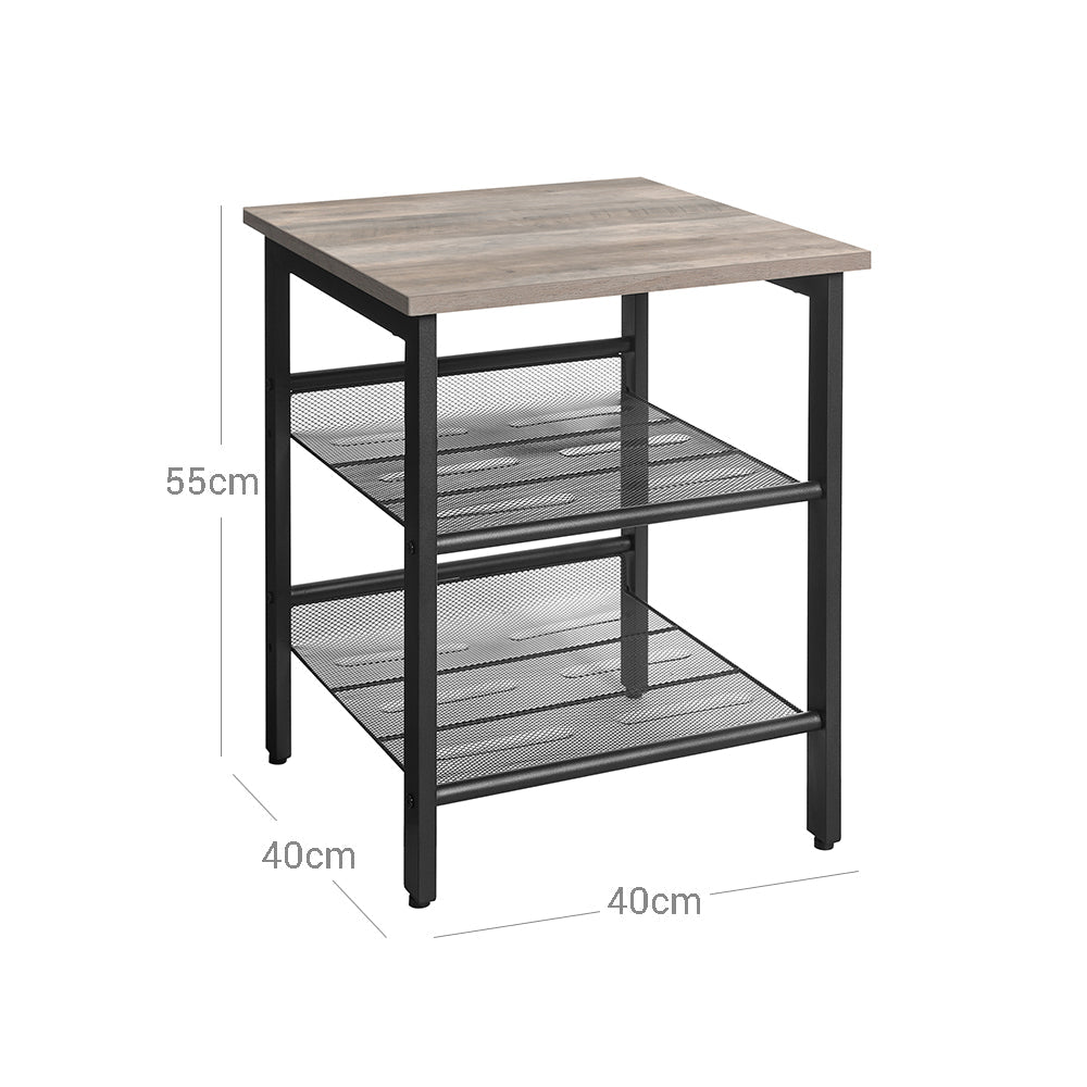 Nightstand Set - Steel Frame - Greige and Black - Adjustable Mesh Shelves