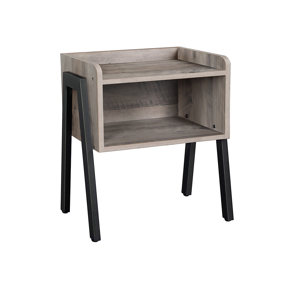 Stackable End Table - Steel - Greige and Black - Open Storage Compartment