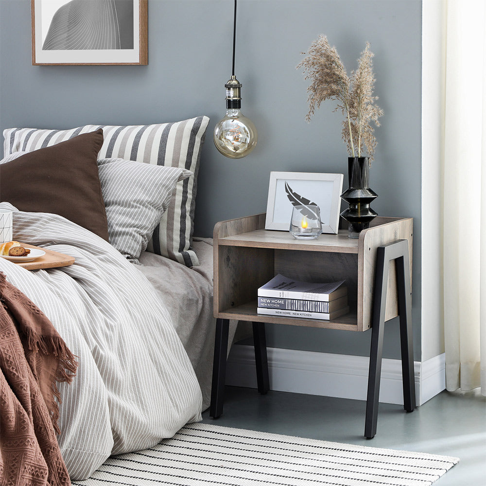 Stackable End Table - Steel - Greige and Black - Open Storage Compartment