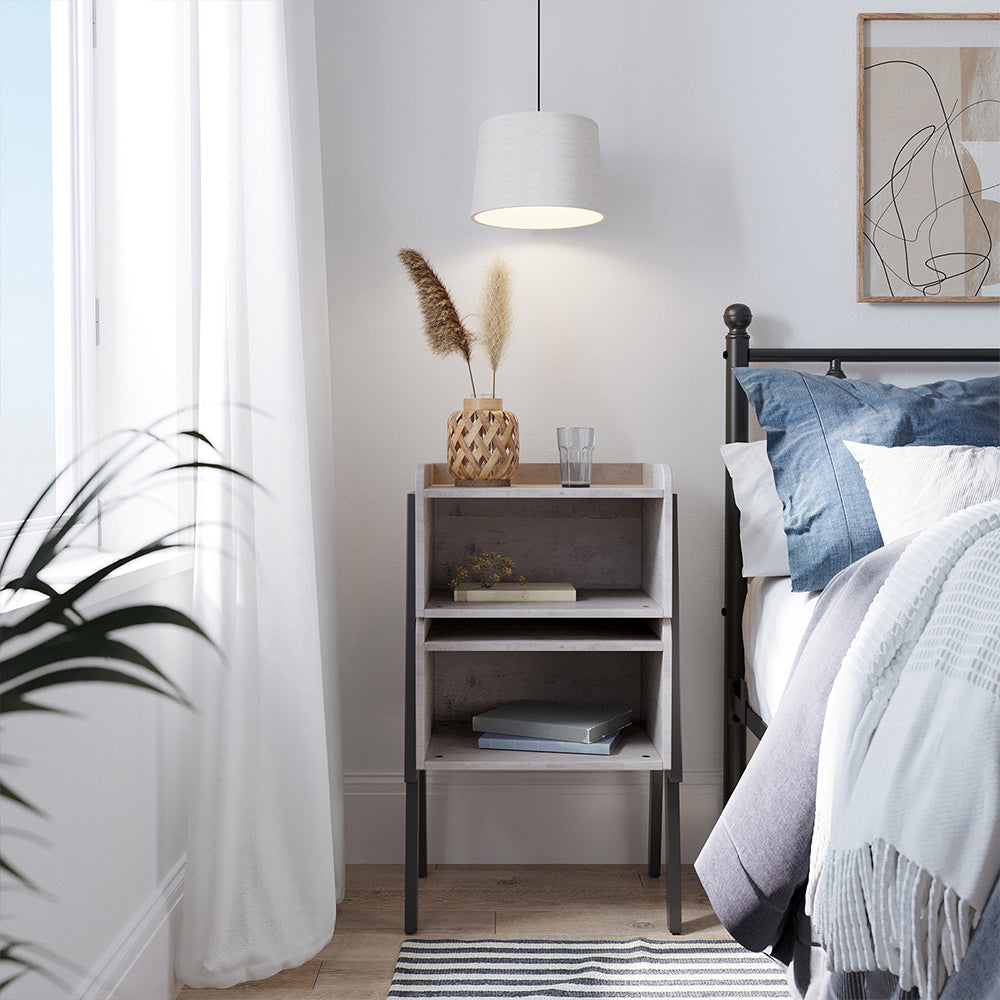 Stackable End Table - Steel - Greige and Black - Open Storage Compartment