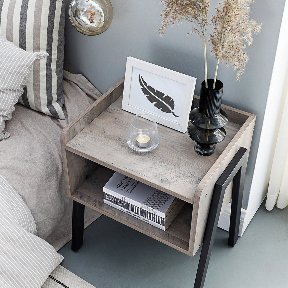 Stackable End Table - Steel - Greige and Black - Open Storage Compartment