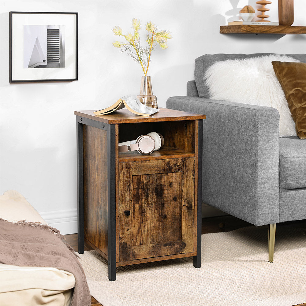 Nightstand - Metal - Rustic Brown and Black