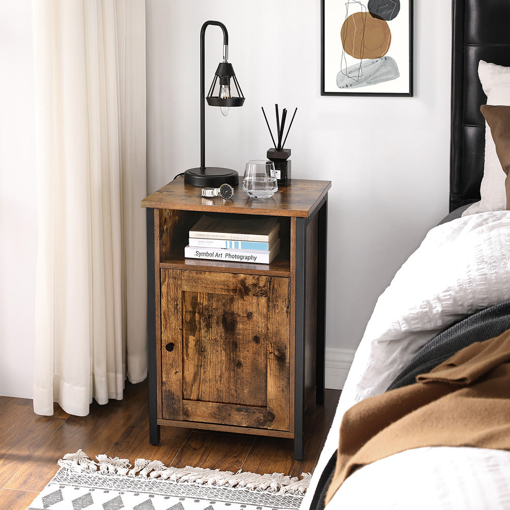 Nightstand - Metal - Rustic Brown and Black