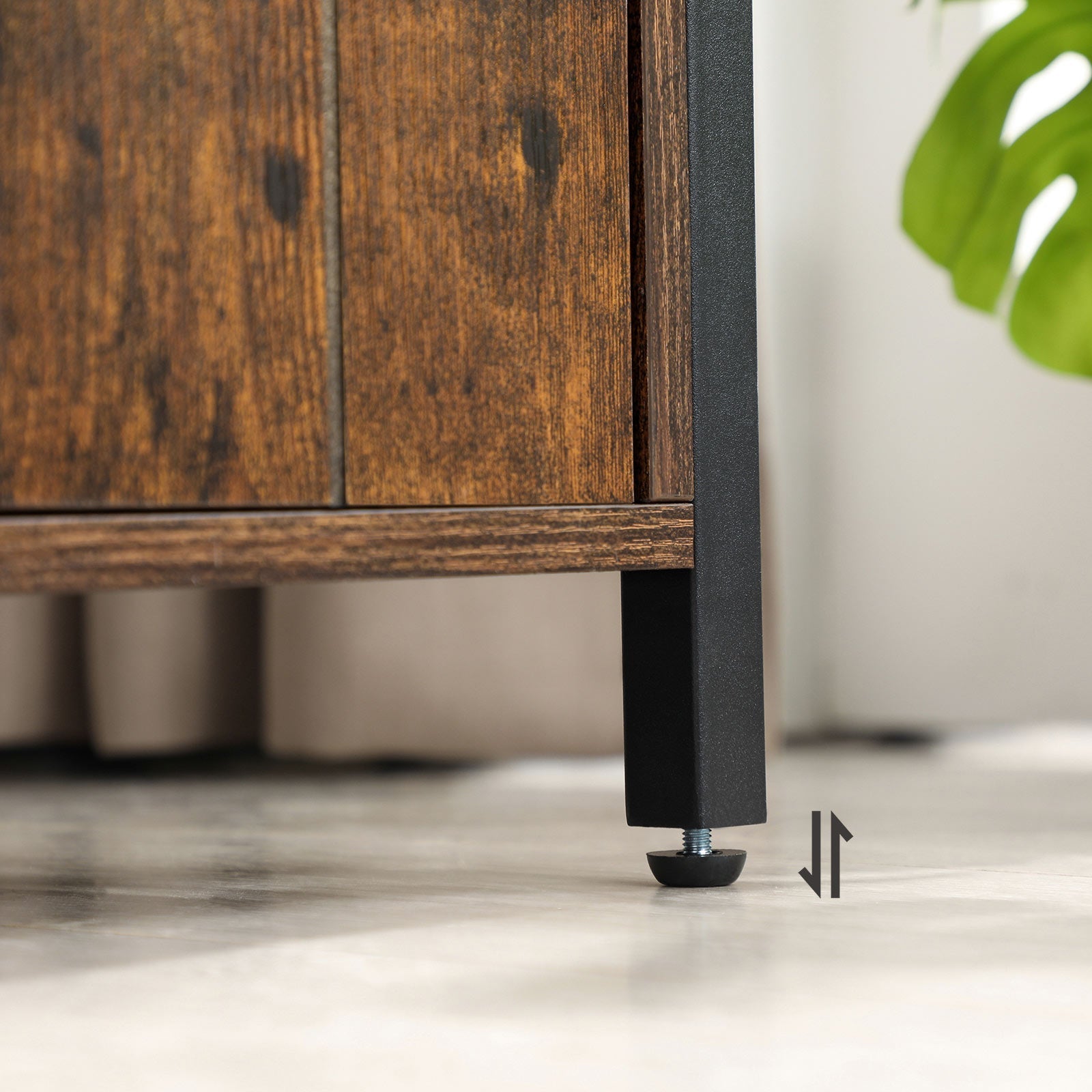 Side Table - Wood - Rustic Brown and Black - Open Shelf and Storage Cabinet