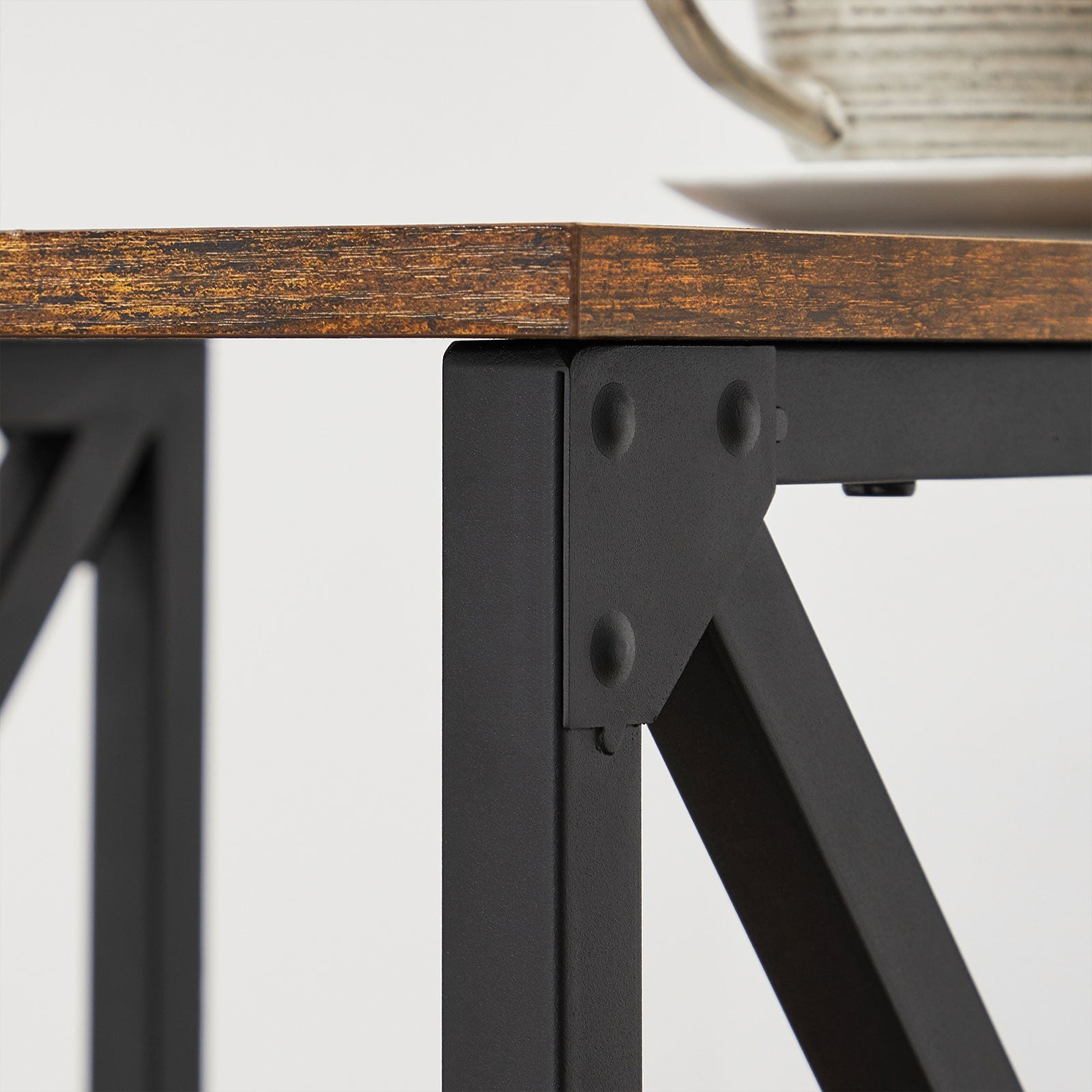 Side Table - Wood - Rustic Brown and Black - X-Shape Frame with 2 Storage Shelves