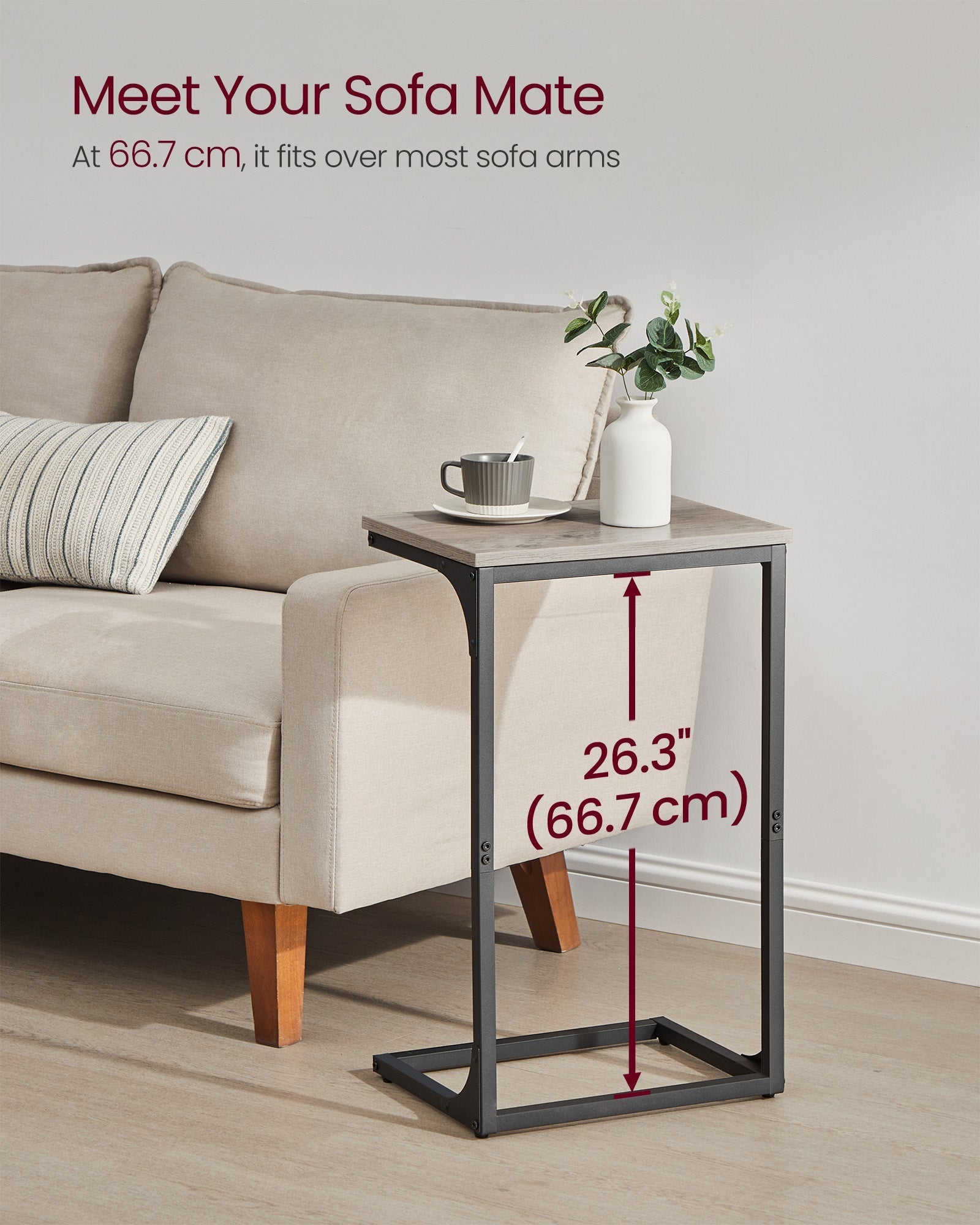 C-Shaped Side Tables Set of 2 - Metal Frame - Heather Greige - Industrial Aesthetic