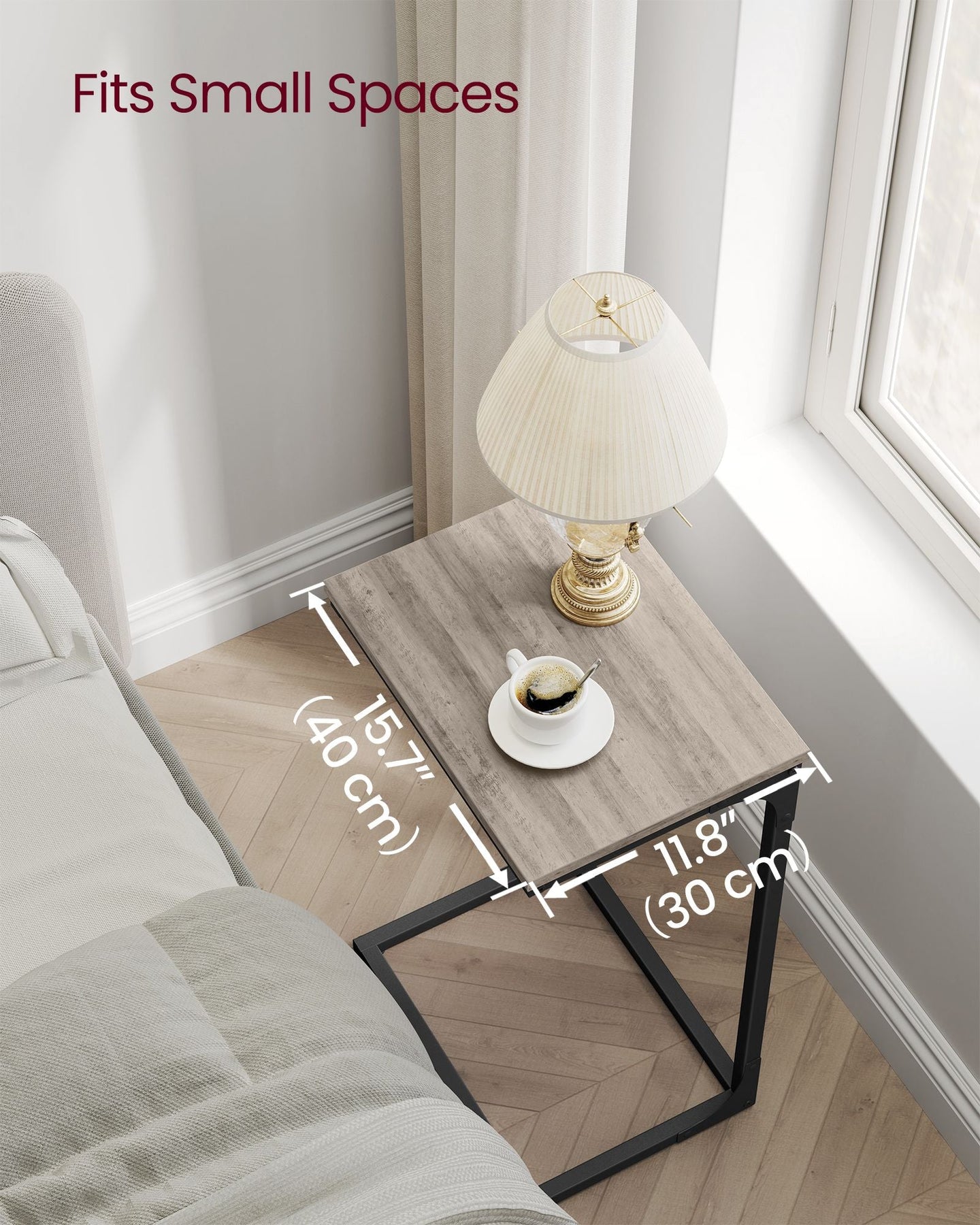 C-Shaped Side Tables Set of 2 - Metal Frame - Heather Greige - Industrial Aesthetic